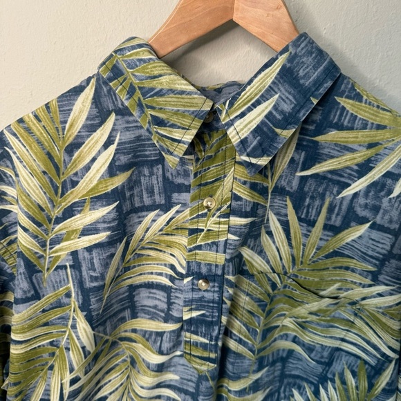 ONO & COMPANY By Liberty House Vintage Aloha Hawaiian Shirt Blue & Green Palm XL - Picture 12 of 16